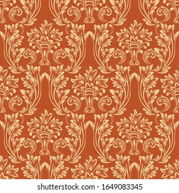 Damaskus.Nahtlose Blumenmuster. Tapete, Stoff, orangefarbener Hintergrund in der Vektorillustration.