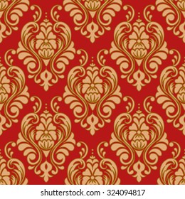 Damascus seamless pattern of floral ornament on red background