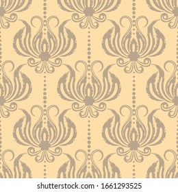 Damascus. Seamless pattern in vector. Yellow tint of the background color. Wallpaper, fabrics, unique interior design