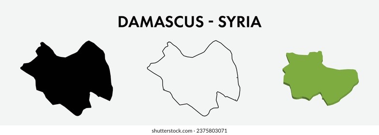 El mapa de la ciudad de Damasco siria estableció un diseño de ilustración vectorial aislado en fondo blanco. Concepto de viajes y geografía.