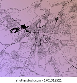 Damascus, Syria (SYR) - Urban vector megacity map with parks, rail and roads, highways, minimalist town plan design poster, city center, downtown, transit network, gradient blueprint