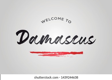 Damascus Welcome To Word Text with Creative Handwritten Font Design Vector Illustration. - Vector