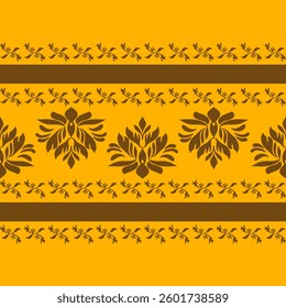 damash center and border brown on hard yellow background