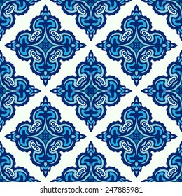 Damask abstract blue seamless tiles vector design