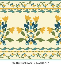Damasco AbstractoTradicional Ikat batik boho, Antiguas, floral, bordado amarillo patrón de diseño de ilustración