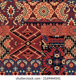 Damask Arabesque Abstract Fabric Patchwork Wallpaper Vector Seamless Pattern