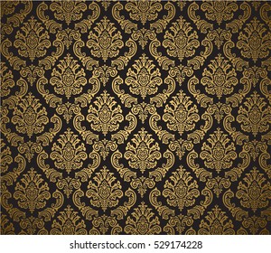 Damask background black and gold/ Editable Eps10.