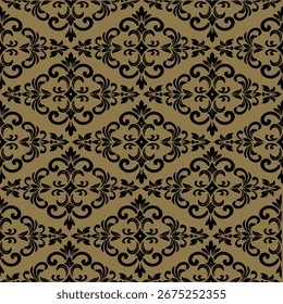 Damask fundo Geometric oriental oriental ikat padrão sem costura tradicional Design para tapete, papel de parede, roupas, envoltório, Batik, tecido, estilo de bordado de ilustração. Cor dourada e preta.