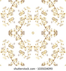 Damask background. Golden element on a white and yellow colors. Gold floral ornament in baroque style. Golden floral seamless pattern.