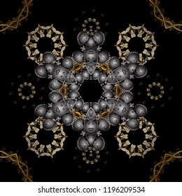 Damask background. Golden element on a black, gray and brown colors. Gold floral ornament in baroque style. Golden floral seamless pattern.