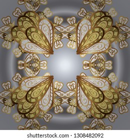 Damask background. Golden element on a gray and white colors. Gold floral ornament in baroque style. Golden floral seamless pattern.