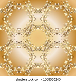Damask background. Golden element on a orange and beige colors. Gold floral ornament in baroque style. Golden floral seamless pattern.