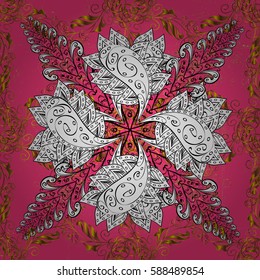 Damask background. Golden element on a pink background. Gold floral ornament in baroque style. Golden floral.