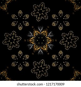 Damask background. Golden floral seamless pattern. Golden element on a black, brown and gray colors. Gold floral ornament in baroque style.