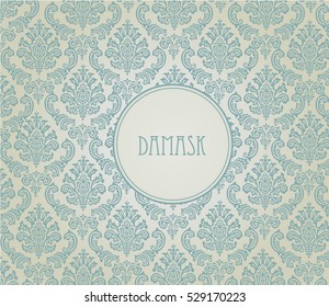 Damask background green  white with text template/ Editable Eps 10.