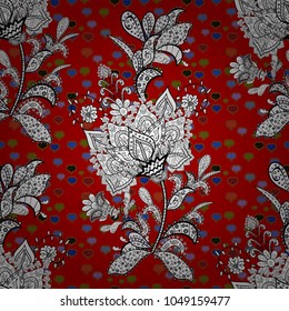 Damask background. Nice red, white and black floral ornament in baroque style. Seamless pattern. Cute floral wallpaper. Cute element on red, white and black colors.