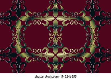 Damask background pattern design floral embossed metal from decorative ornament elements on a red background