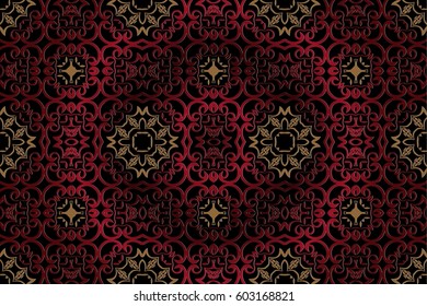 Damask background pattern design floral embossed metal from decorative ornament elements on a red background