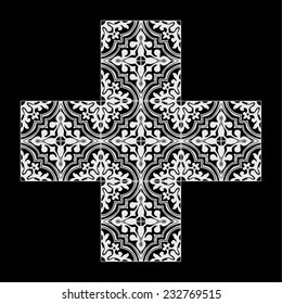 Damask background pattern design, background and wallpaper made of Turkish texture ceramic tiles in vector.