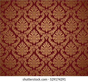 Damask background red and gold/ Editable Eps10.