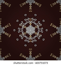 Damask background. Seamless pattern. Gold brown floral ornament in baroque style. Golden element on brown background. Golden floral wallpaper.