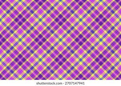 Tejido textil de fondo de damasco, patrón de Vector sin costuras de horizonte. Textura trasera tartán a cuadros en la paleta de colores púrpura y lima.