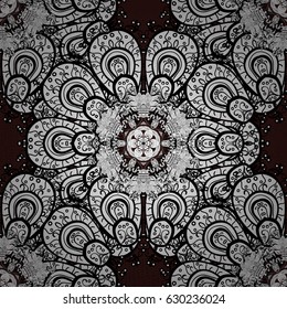 Damask background. White floral ornament in baroque style. White floral seamless pattern. White element on a brown background.