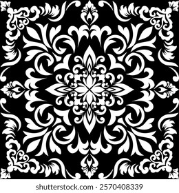 Damask bandana pattern luxury,damask Thai pattern, monocrome background,embroidery vector illustration background pattern design for wallpaper,printing,wrapping,web,banner,brochure,card,blanket,pillow