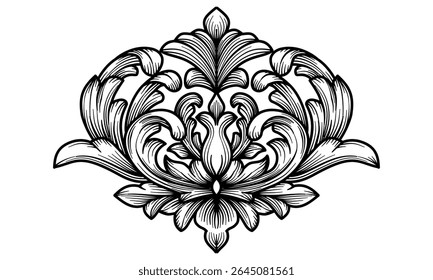 Damask baroque engraving border ornament. Vintage Floral arabesque ornaments oriental design. Victorian border frame decorative elements, flourish, swirl, filigree, heraldic engraved ornamental
