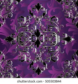 Damask baroque floral vector seamless pattern background wallpaper with vintage  antique decorative 3d baroque damask flowers,leaves and ornaments.