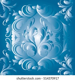 Damask baroque floral vector seamless pattern background with vintage antique decorative  3d blue flowers,leaves and ornaments. Flourish damask wallpaper.Flowery illustration.