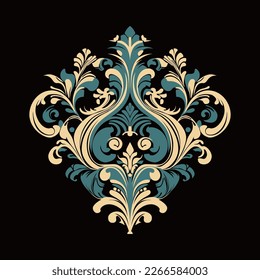 Damask baroque ornament. Ornate element for design in Victorian style. It can be used for decorating of wedding invitations, greeting cards, decoration for bags and clothes.
Vector illustration.