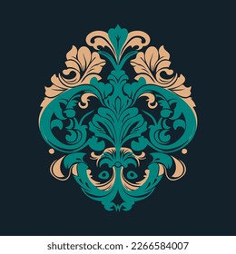 Damask baroque ornament. Ornate element for design in Victorian style. It can be used for decorating of wedding invitations, greeting cards, decoration for bags and clothes.
Vector illustration.