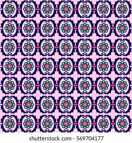 Damask beautiful background with rich, old style, luxury ornamentation, blue fashioned seamless pattern, royal vector wallpaper, floral wrapping paper, swatch fabric for decoration and design