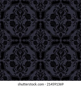 Damask beautiful black background, royal, luxury floral ornamentation, beautiful fashioned seamless pattern, rich vector wallpaper and wrapping paper, swatch fabric for decoration and design