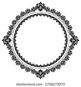 Damasco negro redondo circular ornamento floral patrón Abstractas, estilo clásico victoriano tradicional, mandala, marco marroquí, marcos florales, antiguo, diseño de Antiguas