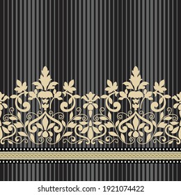 Damask border on ombre vertical stripe, seamless, victorian, greek.