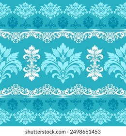 Damask, classic fabric blue horizontal pattern Vector  seamless
Illustration for Elegant Textile
design