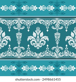 Damask, classic fabric blue horizontal pattern Vector  seamless
Illustration for Elegant Textile
design