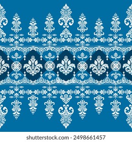 Damask, classic fabric blue horizontal pattern Vector  seamless
Illustration for Elegant Textile
design