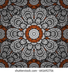 Damask classic pattern. Vector abstract background with repeating elements. Pattern on orange and white background with white elements.