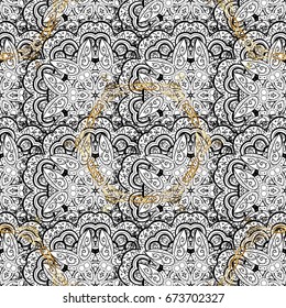 Damask classic pattern. Vector abstract background with repeating elements. Pattern on orange and white background with white elements.