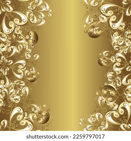 Damask classic white and golden pattern. Golden pattern on neutral, yellow and beige colors with golden elements. Vector abstract background with repeating elements.