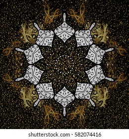 Damask classic white and golden pattern. Vector abstract background with repeating elements. Golden pattern on black background with golden elements.