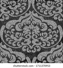 Damask decorative vintage tiles. Classic monochrome black and white ornament, worn background. It can be used as a decorative decoration in interior, carpet, packaging, fabric for furniture, textiles,