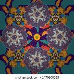 Damask design. Seamless pattern oriental ornament in baroque style. Traditional classic vector pattern in violet, gray and green.
