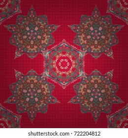Damask design. Seamless pattern oriental ornament in baroque style. Traditional classic vector pattern in red and pink.