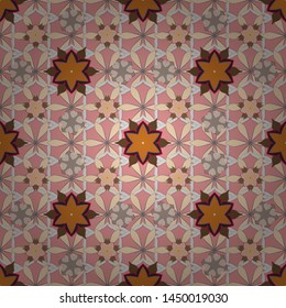 Damask design. Traditional classic vector pattern in beige, brown and gray. Seamless pattern oriental ornament in baroque style.