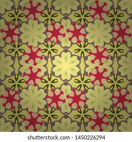Damask design. Traditional classic vector pattern in yellow, beige and pink. Seamless pattern oriental ornament in baroque style.