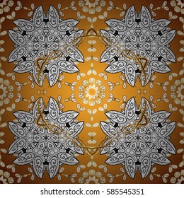 Damask for design. Vector on yellow background with golden elements.